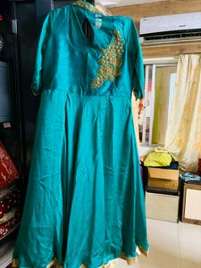 Green Color Ethnic Gown With Dupatta