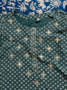 Teal Elegance Printed Kurti 🌸