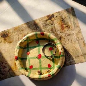 strawberry trinket dish-clay made