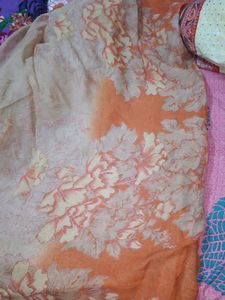 Pure Chiffon Orange And Beige Printed Saree