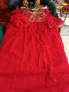 Red Embroidered Ethnic Gown Xl
