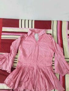 Pink Polka Dot Bell Sleeve Top