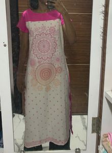 Pink & White Print Kurti