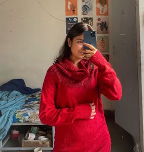 Red embellished sweater