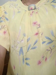 Foral Yellow Puff Handed  Top