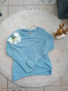 Light Blue Textured Knit Sweater