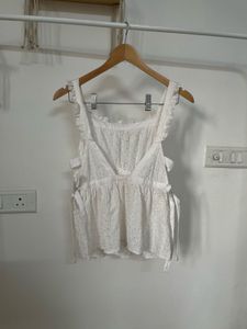 White Eyelet Top with Tie Knot detailing