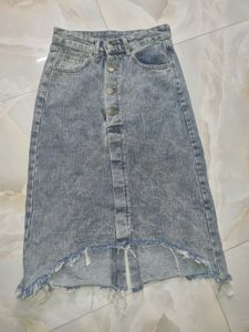 denim high low skirt rucked