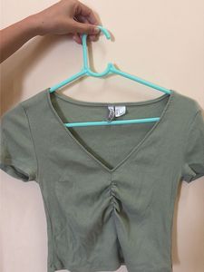 H&M Green Ribbed Crop Top