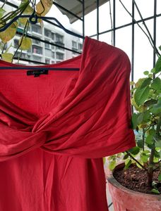 Red Unique Neck Top.