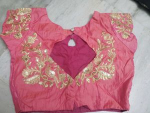 Pink Embroidered Readymade Saree Blouse