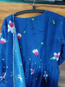 Elegant Blue Floral Print Dress gown