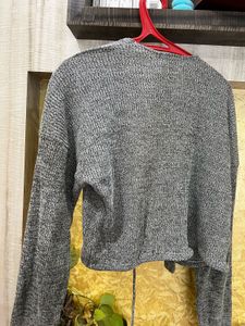 Gray Knit Tie-Front Cardigan