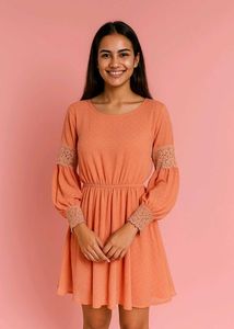 Peach Lace Trim Mini Dress