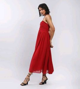 RITU KUMAR Red Halter Neck Tie Maxi Dress