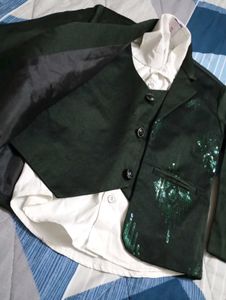 Dark Green Blazer, Vest, &amp; Pant Set