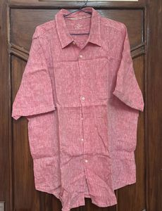 Red Linen Shirt With Beige Trousers
