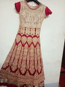 Beautiful Meroon Gown With Overcoat Dupatta And Pa
