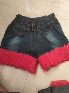 Denim Shorts with Fun Fur Trim