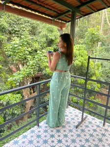 Women BeautifulGreen Printed Top with Trousers