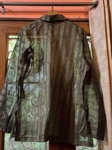 Striped Sheer Olive Green Blouse