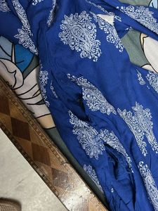 Blue Printed Kurta with Tassels
