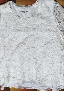 Women White Lace Round Neck Casual Top