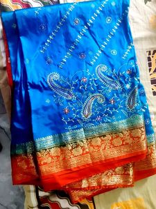 Elegant Blue Embroidered Saree