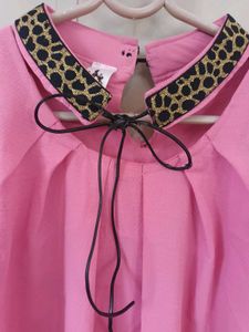 Pink Top Animal Print Collar