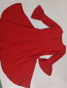 Red Flared Sleeve Midi Dress