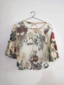 SHEIN Floral Embroidered Sheer Top