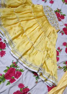 yellow and Purple Embroidered Kurta Set