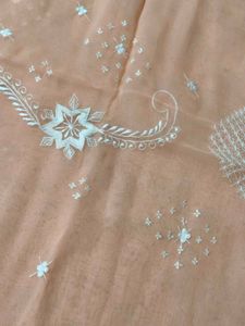 Women Peach Embroidered Georgette Saree