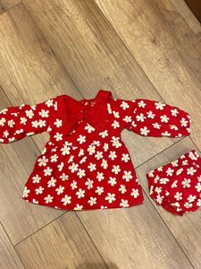 Red Floral Baby Dress & Bloomer Set