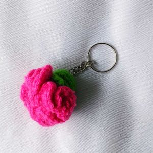Pink Crochet Flower Keychain