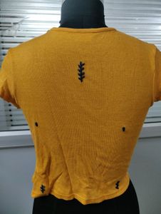 Stylish Mustard Short Sleeve Rib Crop Top