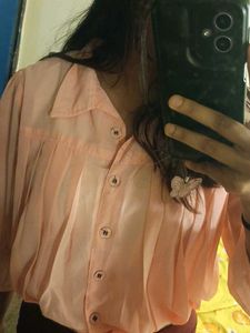 Peach Tie-Front Blouse