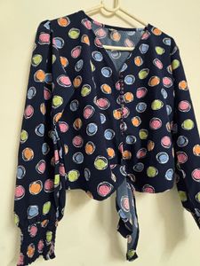 Polka Dot Tie-Front Top & Black To