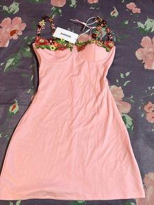 Pink Floral Trim Mini Dress Size XS
