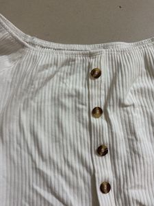 Ribbed Button-Front Crop Top