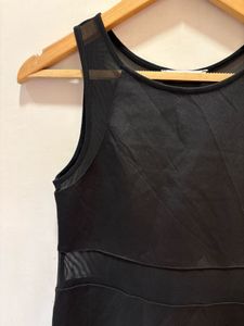 Mesh Panel Black Mini Dress