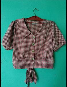 Gingham Tie-Front Blouse
