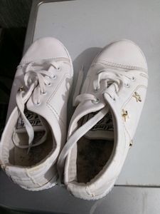 White Sneakers with Gold Star Detail