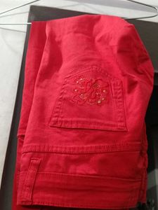 Red Colour Party Wear Jeans Never Used