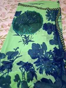 Green and blue prints Saree