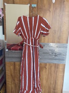 Striped belted jumpsuit