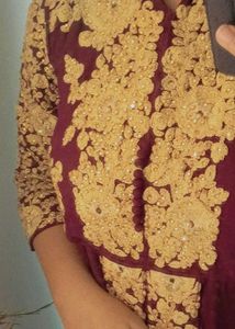 Elegant Burgandy &amp; Gold Embroidered Dress