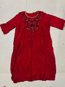 Elegant Red Embroidered Kurti Dress