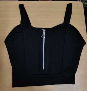 Black Zip-Up Crop Top