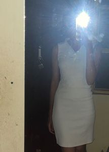 collared White body hugging dress